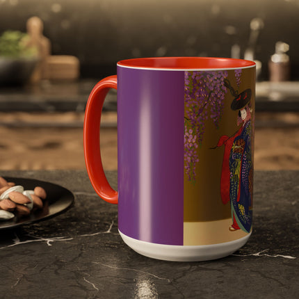 Wisteria Elegance Colorful Mug (11oz, 15oz) – Floral Beauty, Kimono Art & Timeless Grace