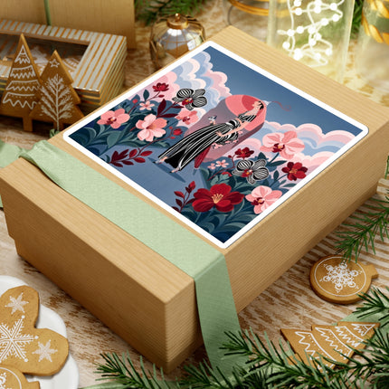 🌸🖤 The Striped Orchid Promenade Kiss-Cut Stickers – Art Deco Floral Fashion