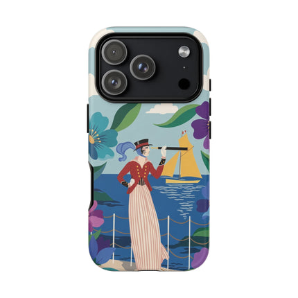 🌊🔭 The Lady Of The Seaside Lookout Phone Case – Art Deco Nautical Adventure