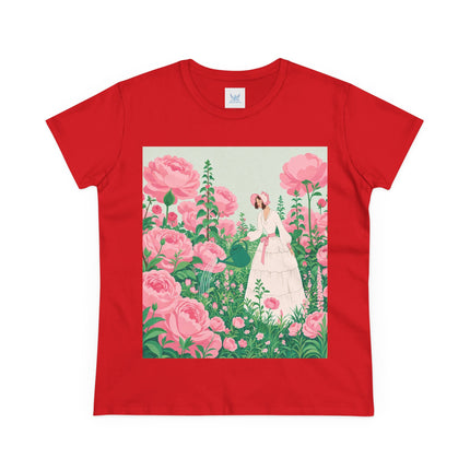 🌸💧 The Rose Garden Watering Cotton Tee – Art Deco Floral Whimsy