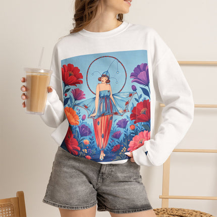 🎪🌺 The Flower Garden Harlequin Crewneck Sweatshirt – Art Deco Fashion Whimsy