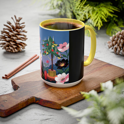 🌹🎄 The Lady Of The Candlelit Rose Tree Colorful Mug – Art Deco Christmas Garden