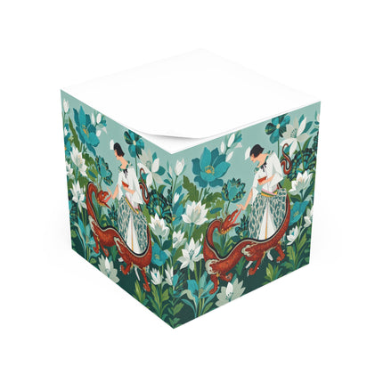 🐉🌿 The Dragon Keeper Note Cube – Art Deco Floral Fantasy