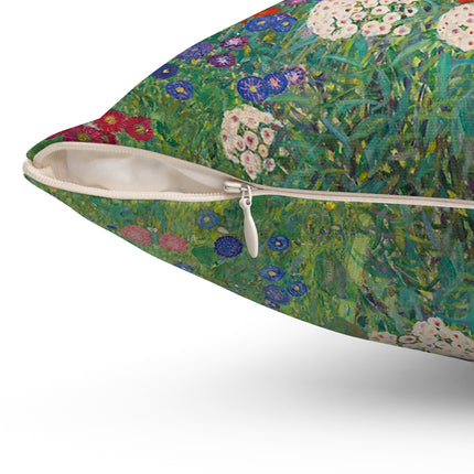 Farm Garden with Sunflowers by Gustav Klimt Spun Polyester Square Pillow