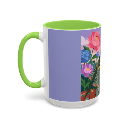 The Lady And The Crimson Birdcage Colorful Mugs – Art Deco Tropical Garden Elegance