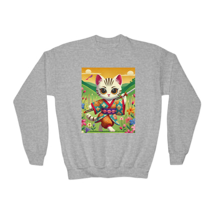 Samurai Kitten Youth Crewneck Sweatshirt – Grace, Discipline & Whimsical Strength