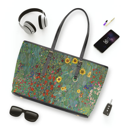 Farm Garden with Sunflowers by Gustav Klimt PU Leather Shoulder Bag