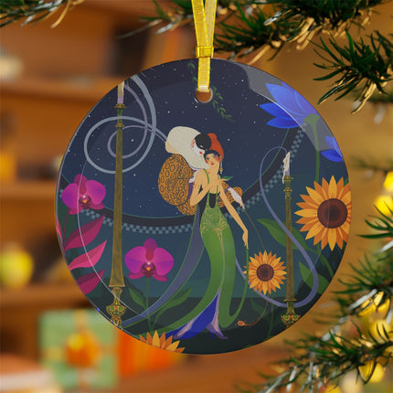 🕯️✨ The Lady Of The Starlit Candles Glass Ornament – Art Deco Theatrical Romance