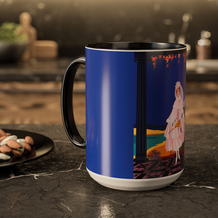 The Moonlit Promenade Colorful Mug (11oz, 15oz) – Blush Elegance, Coastal Romance & Art Deco Style