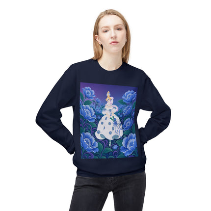 💙🌸 The Enchanted Blue Blossom Garden Midweight Crewneck Sweatshirt – Art Deco Floral Elegance