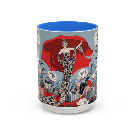 ❤️🌺 The Scarlet Parasol Spectacle Colorful Mug – Art Deco Fashion Elegance