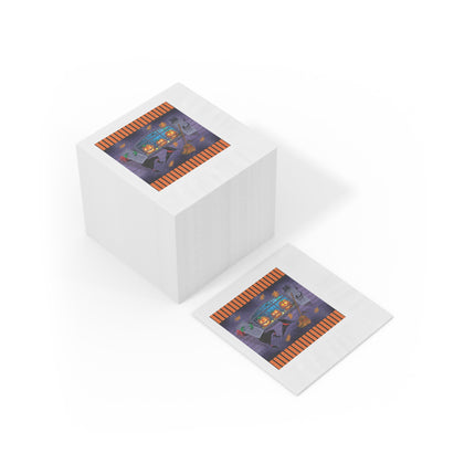 Whimsical Halloween Mischief White Coined Napkins