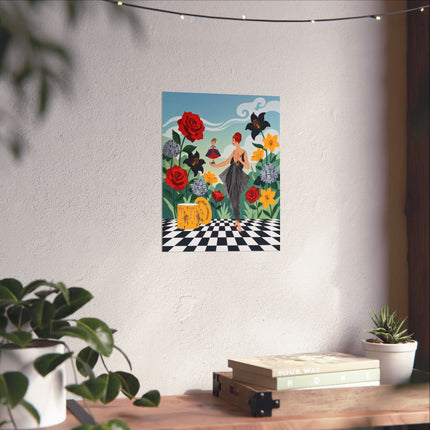 🌹🎭 The Lady And The Little Dancing Doll Matte Vertical Poster – Art Deco Floral Whimsy