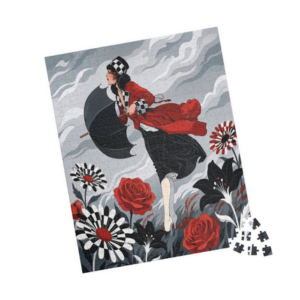 🌹☂️ The Lady In The Storm Puzzle – Art Deco Floral Drama