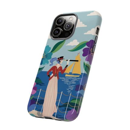 🌊🔭 The Lady Of The Seaside Lookout Phone Case – Art Deco Nautical Adventure