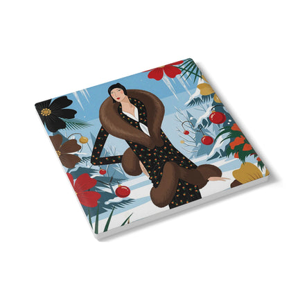❤️🌺 The Lady Of The Winter Garden Ceramic Coaster – Art Deco Winter Elegance