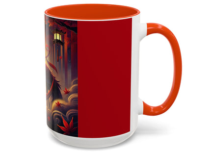 Regal Crimson Crane in the Autumn Mist Colorful Mugs (11oz, 15oz)
