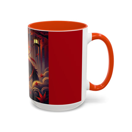 Regal Crimson Crane in the Autumn Mist Colorful Mugs (11oz, 15oz)