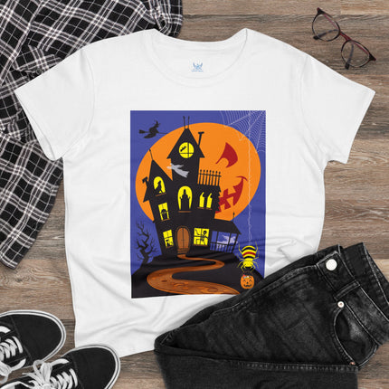 Halloween Night at the Haunted House Women's Midweight Cotton Tee