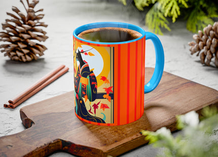 Black Cat in Kimono Colorful Mugs, 11oz
