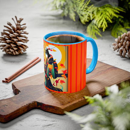 Black Cat in Kimono Colorful Mugs, 11oz