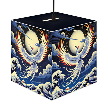 Majestic White Crane Light Cube Lamp
