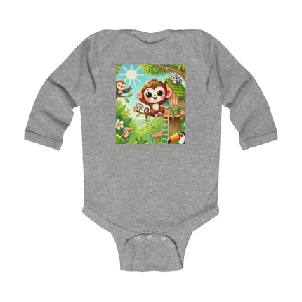 Monkey Treehouse Adventure Baby Long Sleeve Bodysuit – Whimsical Jungle Play Design