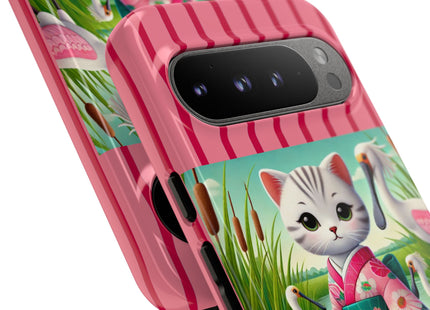Geisha Kitten Strolls Among the Spoonbills Phone Cases
