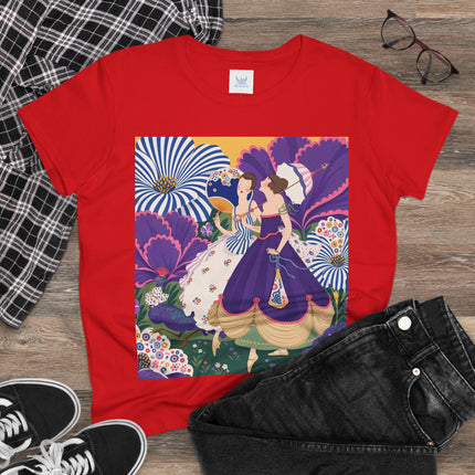 💜🌼 The Violet Garden Companions Cotton Tee – Art Deco Fashion Illustration