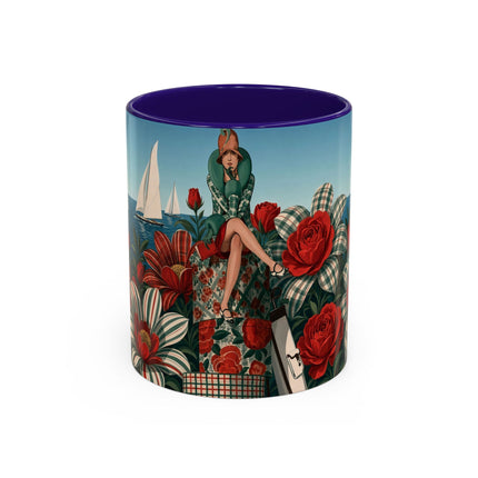 ⛵🌹 The Seaside Rose Traveler Colorful Mug – Art Deco Floral Elegance