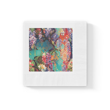 Golden Wisteria Symphony White Coined Napkins