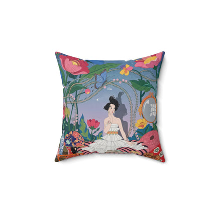 🌙🌺 The Lady Of The Midnight Garden Square Pillow – Art Deco Floral Reverie