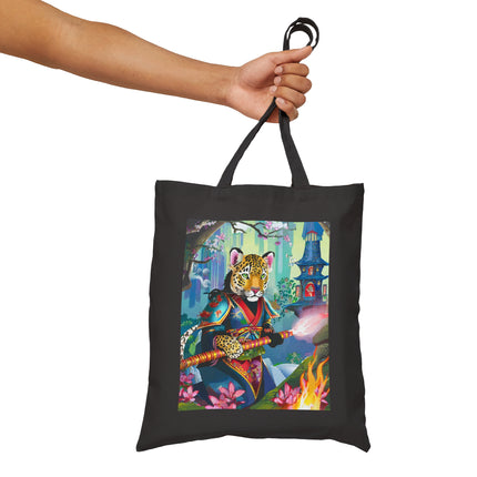 Cyberpunk Leopard Cotton Canvas Tote Bag