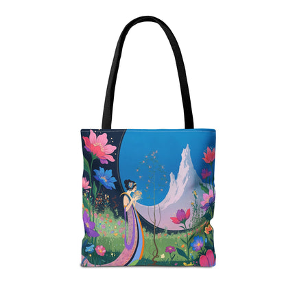 🌸🏔️ The Lady Of The Mountain Garden Tote Bag – Art Deco Floral Fantasy