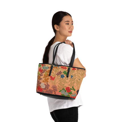 Japanese Fan Flower Pattern by G.A. Audsley PU Leather Shoulder Bag