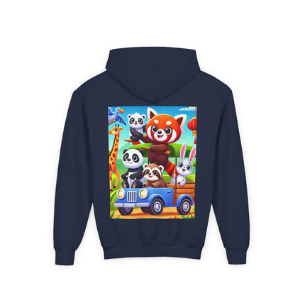 Safari Friends on the Move Youth Hooded Sweatshirt – Adventure, Friendship & Sunny Fun