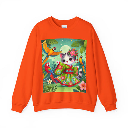 Parrot Dance of the Geisha Kitten Heavy Blend™ Crewneck Sweatshirt
