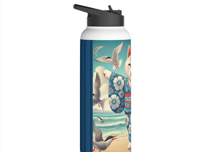 Geisha Kitten by the Seaside Stainless Steel Water Bottle, Standard Lid