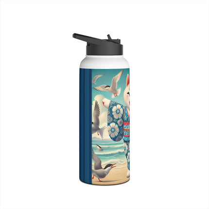 Geisha Kitten by the Seaside Stainless Steel Water Bottle, Standard Lid