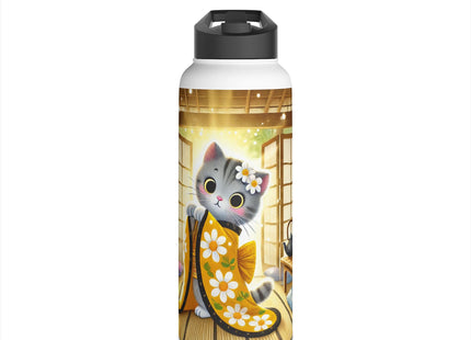 Playful Kitten in the Tea Room Stainless Steel Water Bottle, Standard Lid