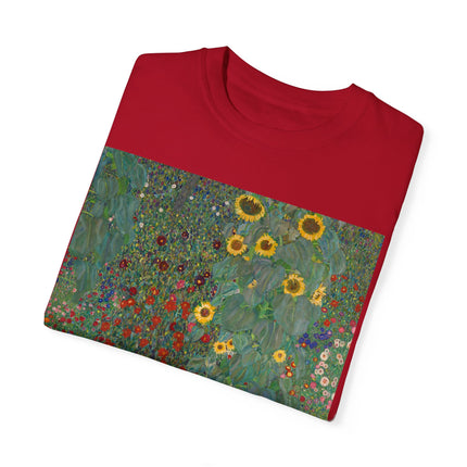 Farm Garden with Sunflowers by Gustav Klimt Unisex Garment-Dyed T-shirt