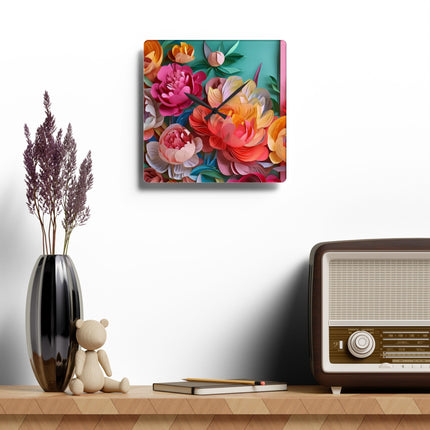 Peonies in Full Bloom Acrylic Wall Clock, Round and Square
