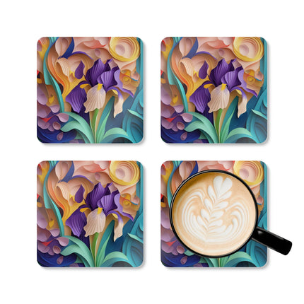 The Elegant Iris Flower Corkwood Coaster Set