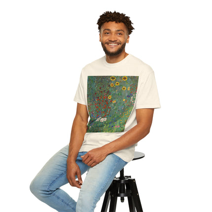 Farm Garden with Sunflowers by Gustav Klimt Unisex Garment-Dyed T-shirt