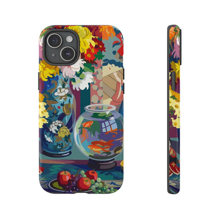 Floral Fishbowl Still Life Phone Case – Vibrant Harmony & Colorful Life