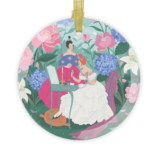 🌸🪞 The Ladies Of The Blossoming Vanity Glass Ornament – Art Deco Floral Elegance