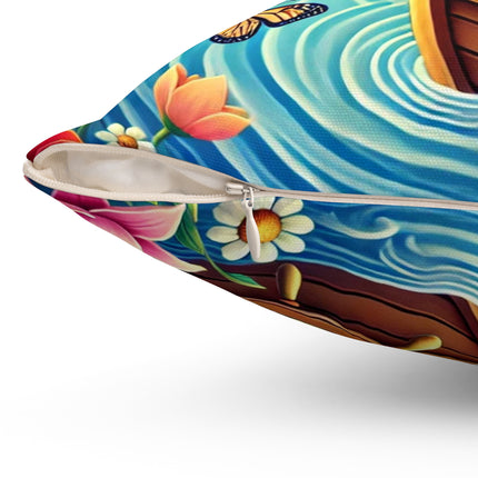 Sailor Kitten’s River Adventure Spun Polyester Square Pillow