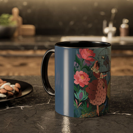 The Ladies And The Enchanted Macaw Colorful Mugs – Art Deco Botanical Elegance