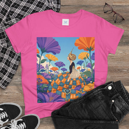 🌺🧡 The Lady Of The Golden Garden Cotton Tee – Art Deco Fashion Fantasy