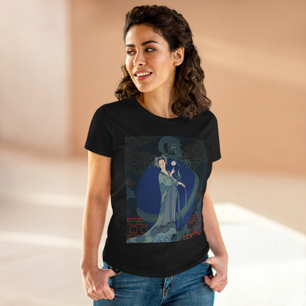 🐉🪷 The Lady Of The Lotus Dragon Cotton Tee – Art Deco Asian Fantasy